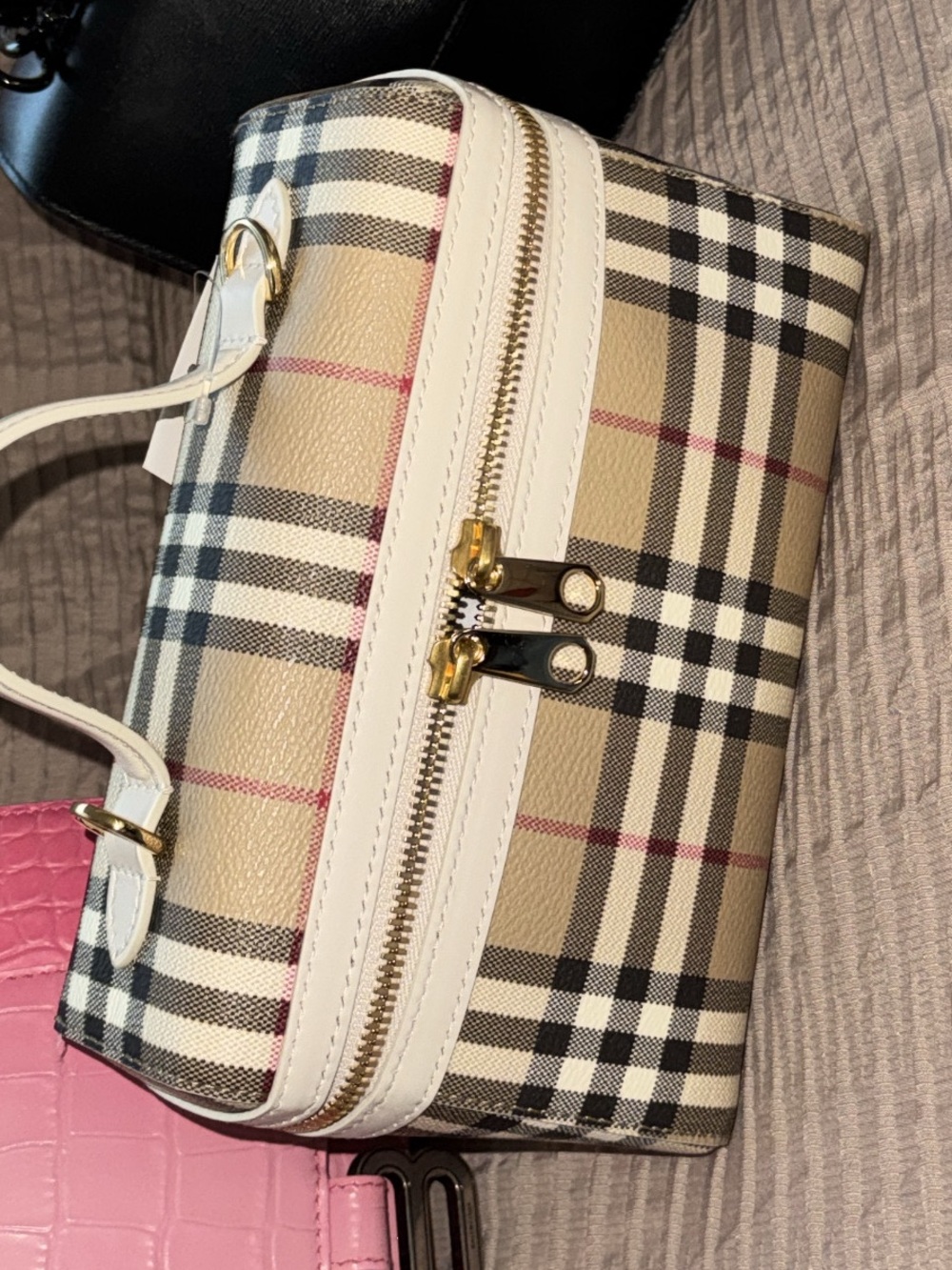 Classic Check Top-Handle Bag in Beige/White